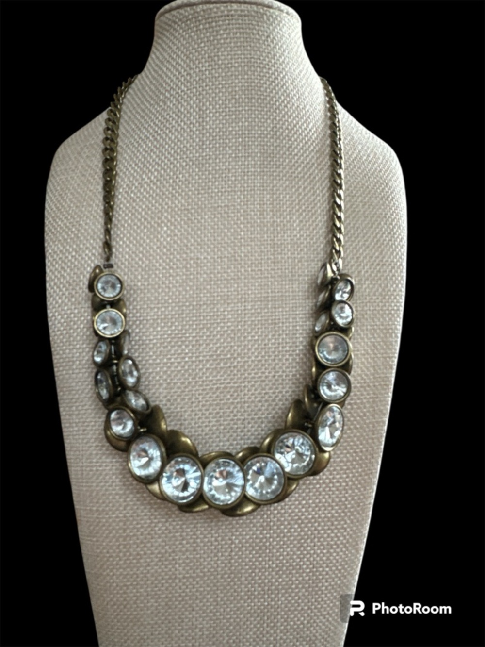 Fossil Crystal Rivoli Accent Bronze-Tone Statement Necklace